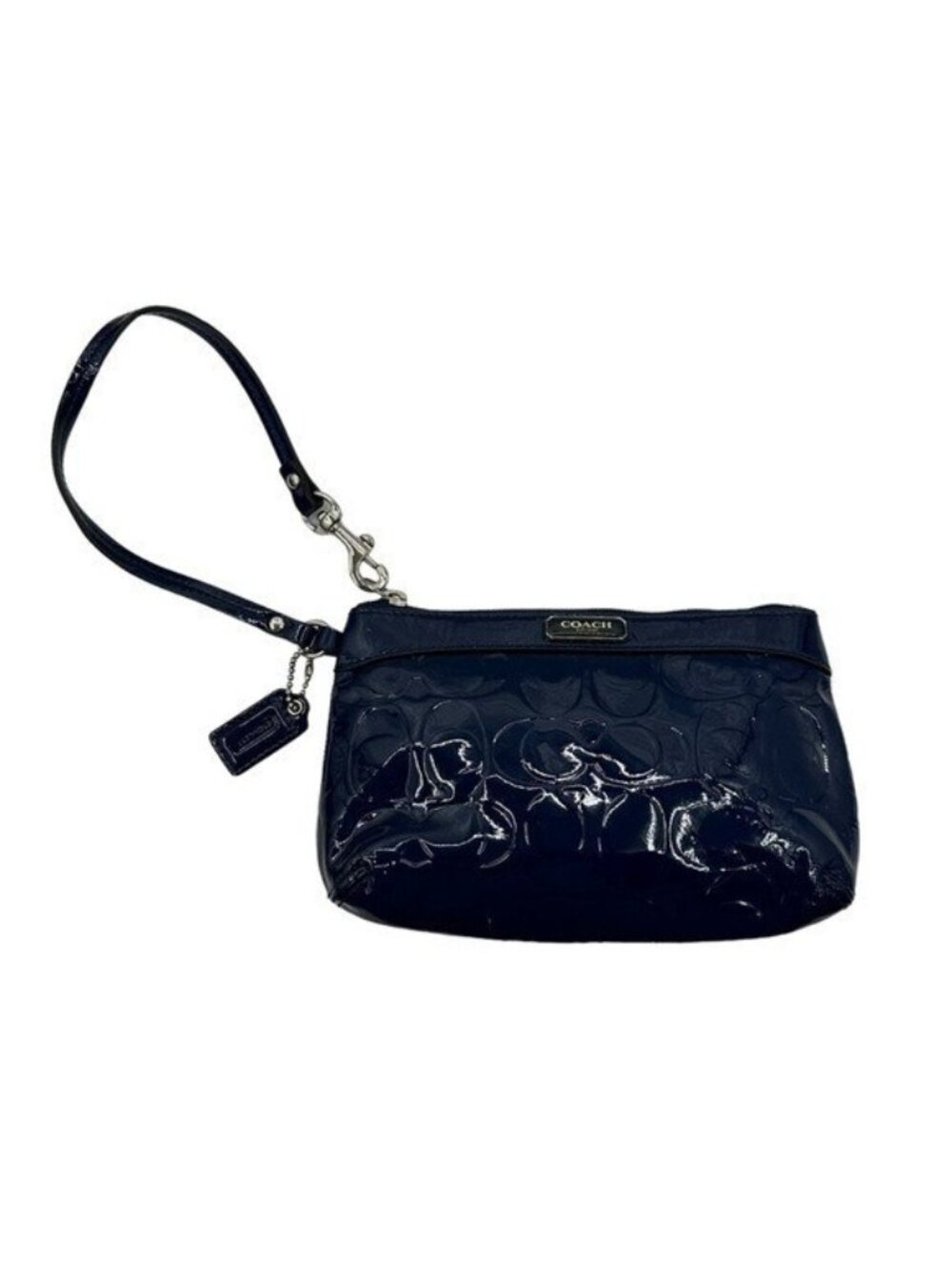 Coach Patent Leather Clutch Navy Blue Embossed Logo Wristlet Y2K Retro Designer